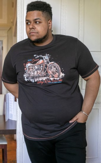 D555 LORNE Motor Bike Splatter Printed Crew Neck T-Shirt Washed Black - Camisetas - Camisetas - 2XL-14XL
