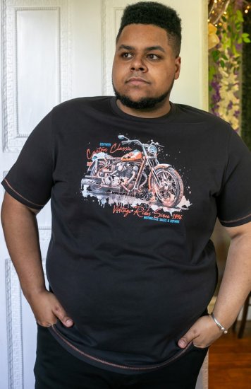 D555 LORNE Motor Bike Splatter Printed Crew Neck T-Shirt Washed Black - Camisetas - Camisetas - 2XL-14XL