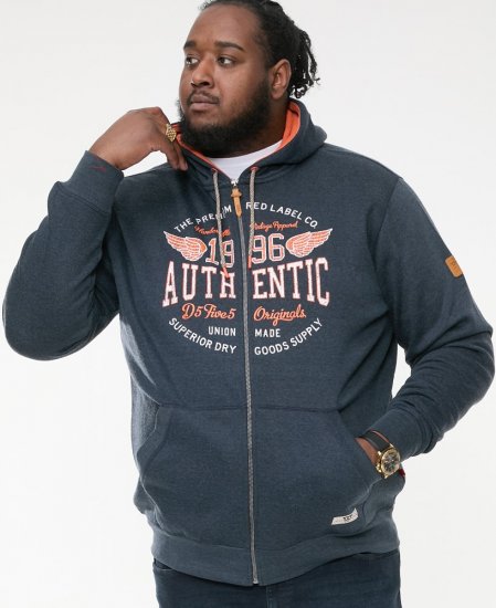 D555 HAMILTON Full Zip Hoody With Authentic 1996 Chest Print Denim - Sudaderas - Sudaderas 2XL-12XL