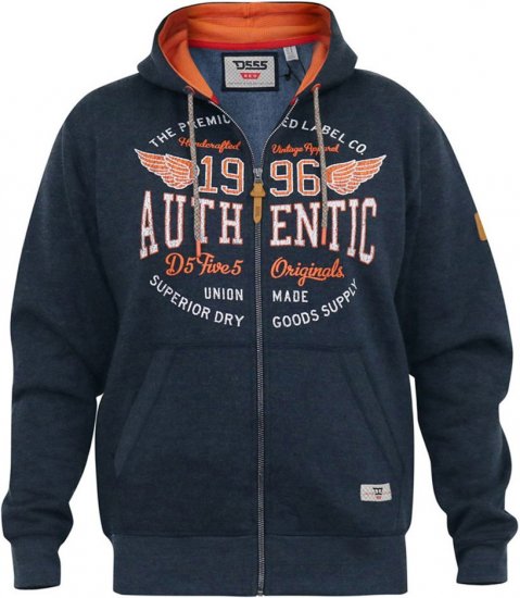 D555 HAMILTON Full Zip Hoody With Authentic 1996 Chest Print Denim - Sudaderas - Sudaderas 2XL-12XL