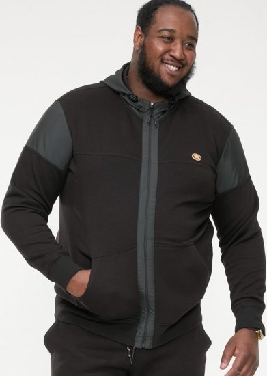 D555 DEAN Couture Zip Through Hoody With Woven Contrast Fabric Trim Black - Sudaderas - Sudaderas 2XL-12XL