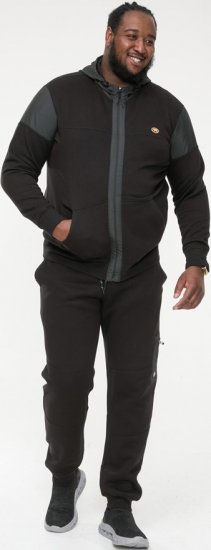 D555 DEAN Couture Zip Through Hoody With Woven Contrast Fabric Trim Black - Sudaderas - Sudaderas 2XL-12XL