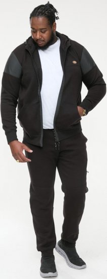 D555 DEAN Couture Zip Through Hoody With Woven Contrast Fabric Trim Black - Sudaderas - Sudaderas 2XL-12XL