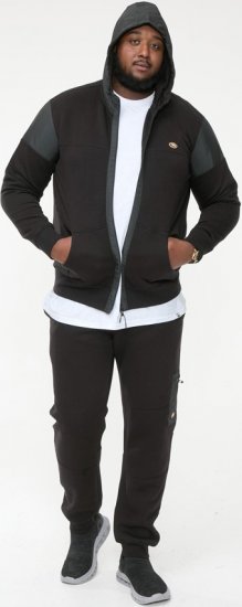 D555 DEAN Couture Zip Through Hoody With Woven Contrast Fabric Trim Black - Sudaderas - Sudaderas 2XL-12XL