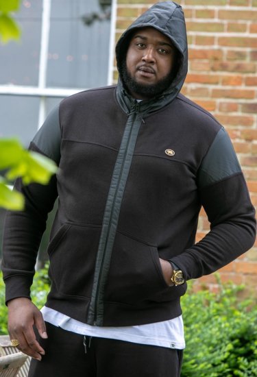 D555 DEAN Couture Zip Through Hoody With Woven Contrast Fabric Trim Black - Sudaderas - Sudaderas 2XL-12XL