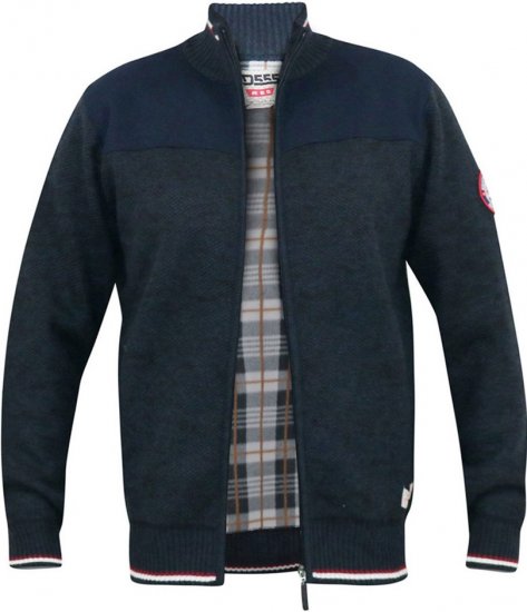 D555 ABERDARE Knitted Zip Through Sweater With Bonded Check Lining Navy Marl - Sudaderas - Sudaderas 2XL-12XL
