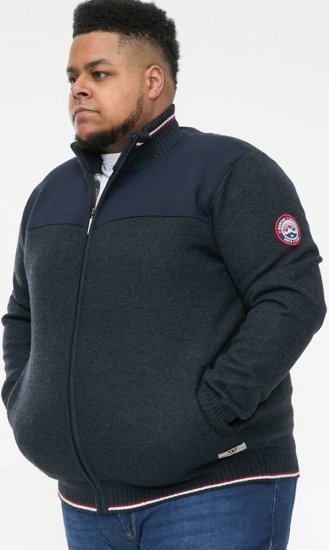 D555 ABERDARE Knitted Zip Through Sweater With Bonded Check Lining Navy Marl - Sudaderas - Sudaderas 2XL-12XL