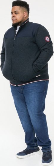 D555 ABERDARE Knitted Zip Through Sweater With Bonded Check Lining Navy Marl - Sudaderas - Sudaderas 2XL-12XL