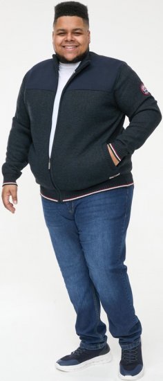 D555 ABERDARE Knitted Zip Through Sweater With Bonded Check Lining Navy Marl - Sudaderas - Sudaderas 2XL-12XL