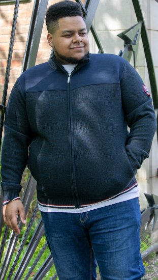 D555 ABERDARE Knitted Zip Through Sweater With Bonded Check Lining Navy Marl - Sudaderas - Sudaderas 2XL-12XL