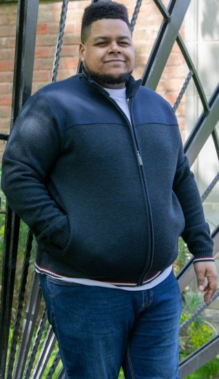 D555 ABERDARE Knitted Zip Through Sweater With Bonded Check Lining Navy Marl - Sudaderas - Sudaderas 2XL-12XL