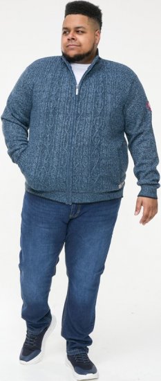 D555 ECCLES Cable Knitted Zip Through Sweater With Bonded Check Lining Denim Marl - Sudaderas - Sudaderas 2XL-12XL