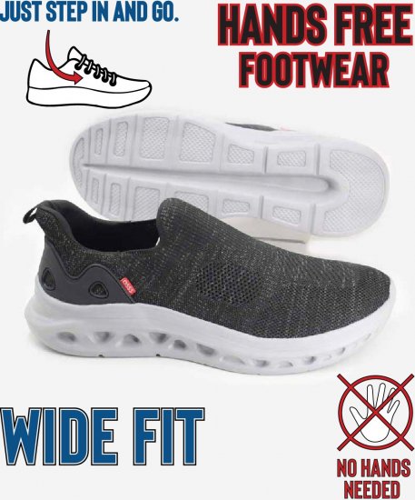 D555 Blyth 1 Kingsize Hands Free Shoes With Knitted Top Black - Calzado de hombre 40-52 - Zapatillas de hombre tallas 40-52