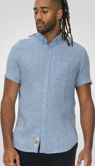 D555 Falmouth 1 Linen Mix Short Sleeve Shirt With Button Down Blue - Camisas - Camisas 2XL-10XL