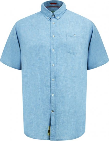 D555 Falmouth 1 Linen Mix Short Sleeve Shirt With Button Down Blue - Camisas - Camisas 2XL-10XL