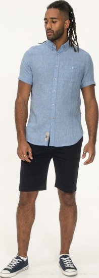 D555 Falmouth 1 Linen Mix Short Sleeve Shirt With Button Down Blue - Camisas - Camisas 2XL-10XL