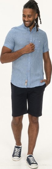 D555 Falmouth 1 Linen Mix Short Sleeve Shirt With Button Down Blue - Camisas - Camisas 2XL-10XL