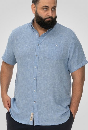 D555 Falmouth 1 Linen Mix Short Sleeve Shirt With Button Down Blue - Camisas - Camisas 2XL-10XL