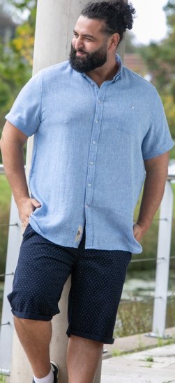 D555 Falmouth 1 Linen Mix Short Sleeve Shirt With Button Down Blue - Camisas - Camisas 2XL-10XL