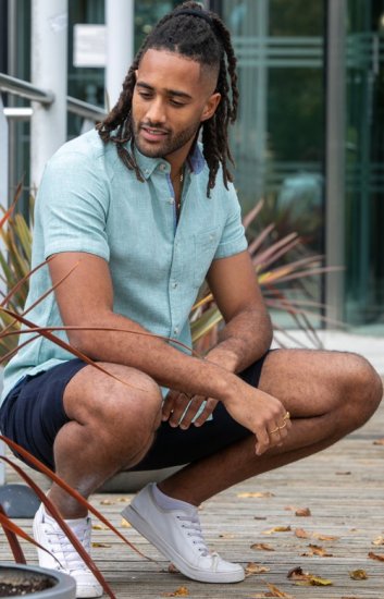 D555 Falmouth 2 Linen Mix Short Sleeve Shirt With Button Down Mint - Camisas - Camisas 2XL-10XL