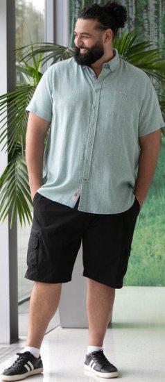 D555 Falmouth 2 Linen Mix Short Sleeve Shirt With Button Down Mint - Camisas - Camisas 2XL-10XL