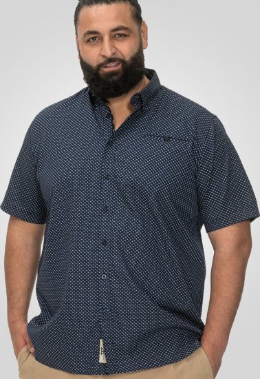 D555 Norwich Short Sleeve Micro AOP Shirt With Hidden Button Down Navy - Camisas - Camisas 2XL-10XL