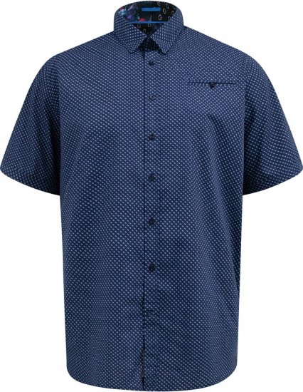D555 Norwich Short Sleeve Micro AOP Shirt With Hidden Button Down Navy - Camisas - Camisas 2XL-10XL