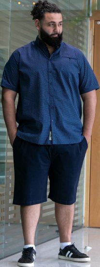 D555 Norwich Short Sleeve Micro AOP Shirt With Hidden Button Down Navy - Camisas - Camisas 2XL-10XL