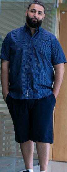 D555 Norwich Short Sleeve Micro AOP Shirt With Hidden Button Down Navy - Camisas - Camisas 2XL-10XL