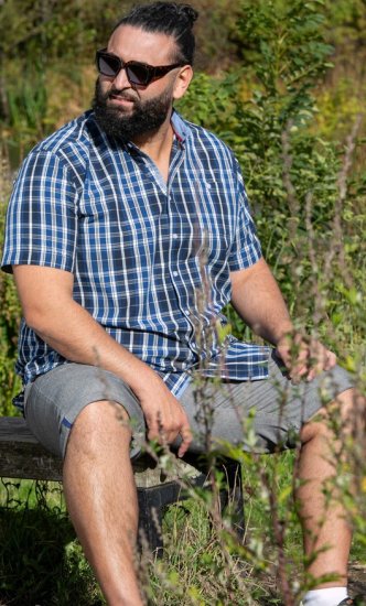 D555 Walsall Button Down Collar Short Sleeve Shirt Navy Shirt - Camisas - Camisas 2XL-10XL