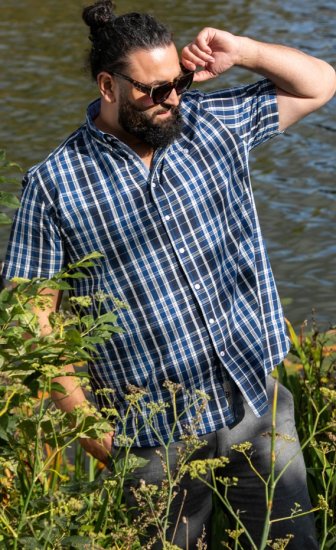 D555 Walsall Button Down Collar Short Sleeve Shirt Navy Shirt - Camisas - Camisas 2XL-10XL