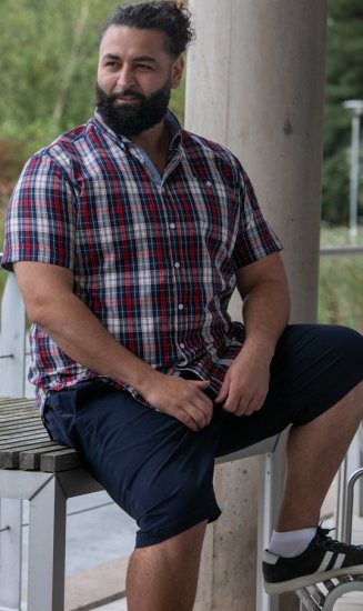 D555 Shields Button Down Collar Short Sleeve Shirt With Pocket Red Check - Camisas - Camisas 2XL-10XL