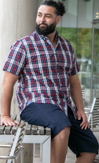 D555 Shields Button Down Collar Short Sleeve Shirt With Pocket Red Check - Camisas - Camisas 2XL-10XL