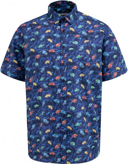 D555 Hartlepool Short Sleeve Vintage Car AOP Stretch Shirt Blue - Camisas - Camisas 2XL-10XL