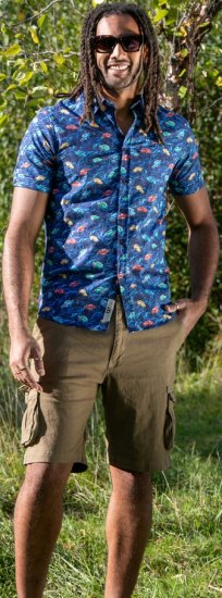 D555 Hartlepool Short Sleeve Vintage Car AOP Stretch Shirt Blue - Camisas - Camisas 2XL-10XL