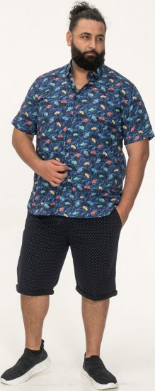 D555 Hartlepool Short Sleeve Vintage Car AOP Stretch Shirt Blue - Camisas - Camisas 2XL-10XL