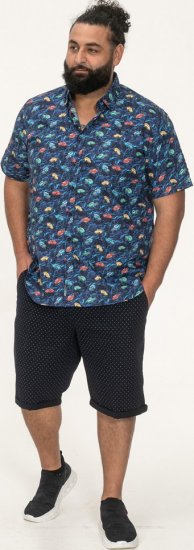D555 Hartlepool Short Sleeve Vintage Car AOP Stretch Shirt Blue - Camisas - Camisas 2XL-10XL