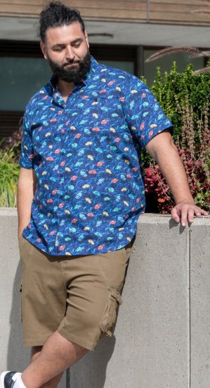 D555 Hartlepool Short Sleeve Vintage Car AOP Stretch Shirt Blue - Camisas - Camisas 2XL-10XL