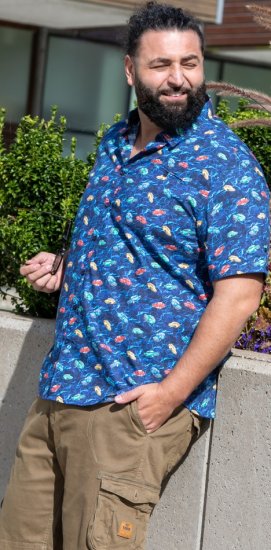 D555 Hartlepool Short Sleeve Vintage Car AOP Stretch Shirt Blue - Camisas - Camisas 2XL-10XL