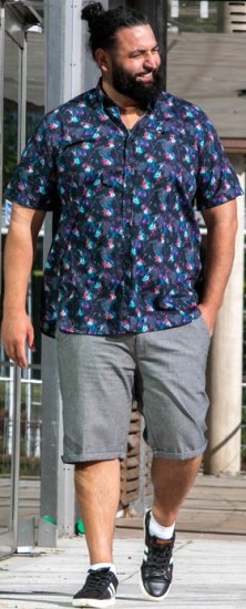 D555 Farnborough Short Sleeve Guitar AOP Shirt With Hidden Button Down Black - Camisas - Camisas 2XL-10XL