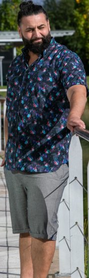 D555 Farnborough Short Sleeve Guitar AOP Shirt With Hidden Button Down Black - Camisas - Camisas 2XL-10XL