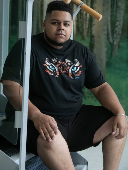 D555 Leamington Tiger Eyes Printed Crew Neck T-shirt Black - Camisetas - Camisetas - 2XL-14XL