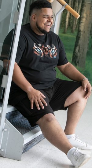 D555 Leamington Tiger Eyes Printed Crew Neck T-shirt Black - Camisetas - Camisetas - 2XL-14XL