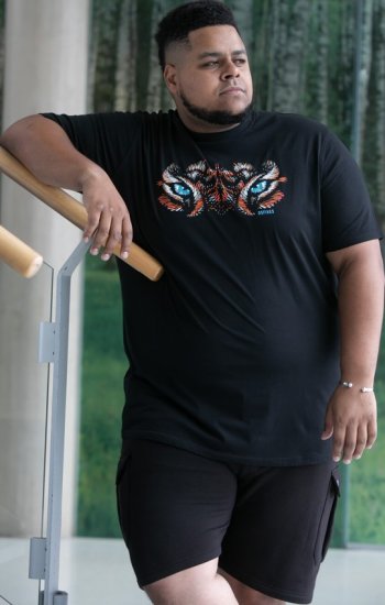 D555 Leamington Tiger Eyes Printed Crew Neck T-shirt Black - Camisetas - Camisetas - 2XL-14XL