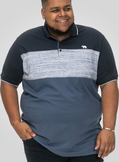 D555 Leeds Cut And Sew Polo With Jacquard Collar And Cuffs Navy - Polos - Polos 2XL-8XL