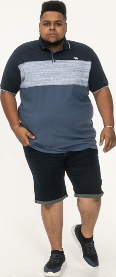D555 Leeds Cut And Sew Polo With Jacquard Collar And Cuffs Navy - Polos - Polos 2XL-8XL