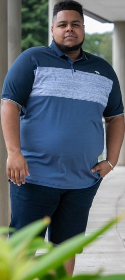 D555 Leeds Cut And Sew Polo With Jacquard Collar And Cuffs Navy - Polos - Polos 2XL-8XL