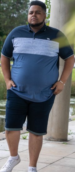 D555 Leeds Cut And Sew Polo With Jacquard Collar And Cuffs Navy - Polos - Polos 2XL-8XL