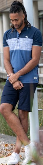 D555 Leeds Cut And Sew Polo With Jacquard Collar And Cuffs Navy - Polos - Polos 2XL-8XL