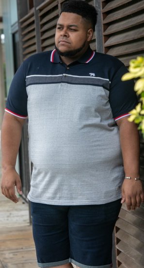 D555 Tipton Stripe Jacquard Short Sleeve Polo Navy - Polos - Polos 2XL-8XL